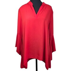 Frank Lyman Design Vibrant V Neck Tunic Top With Bell Sleeves In Red Size 8